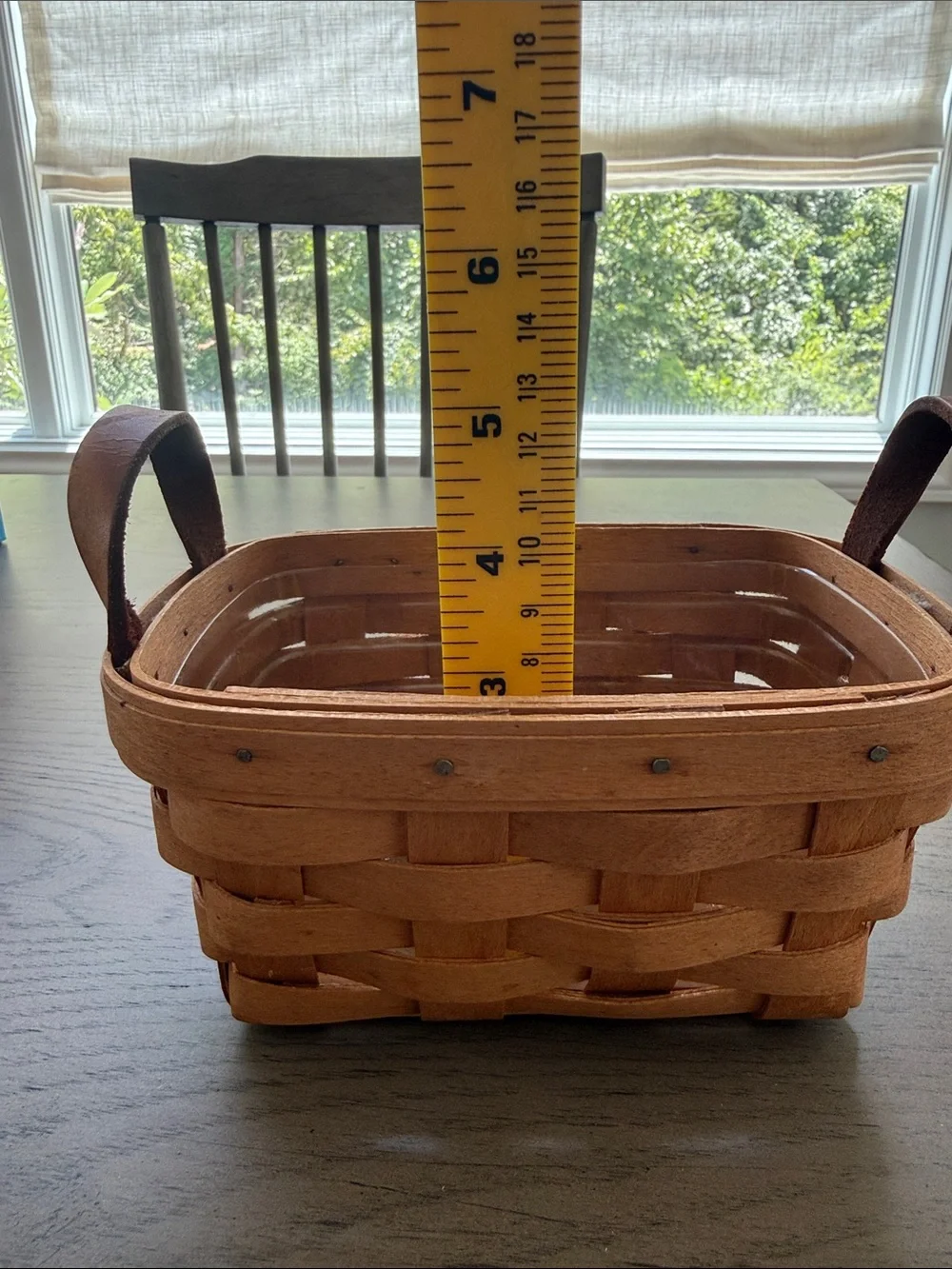 Longaberger Wood Basket with Leather Handles - Signed